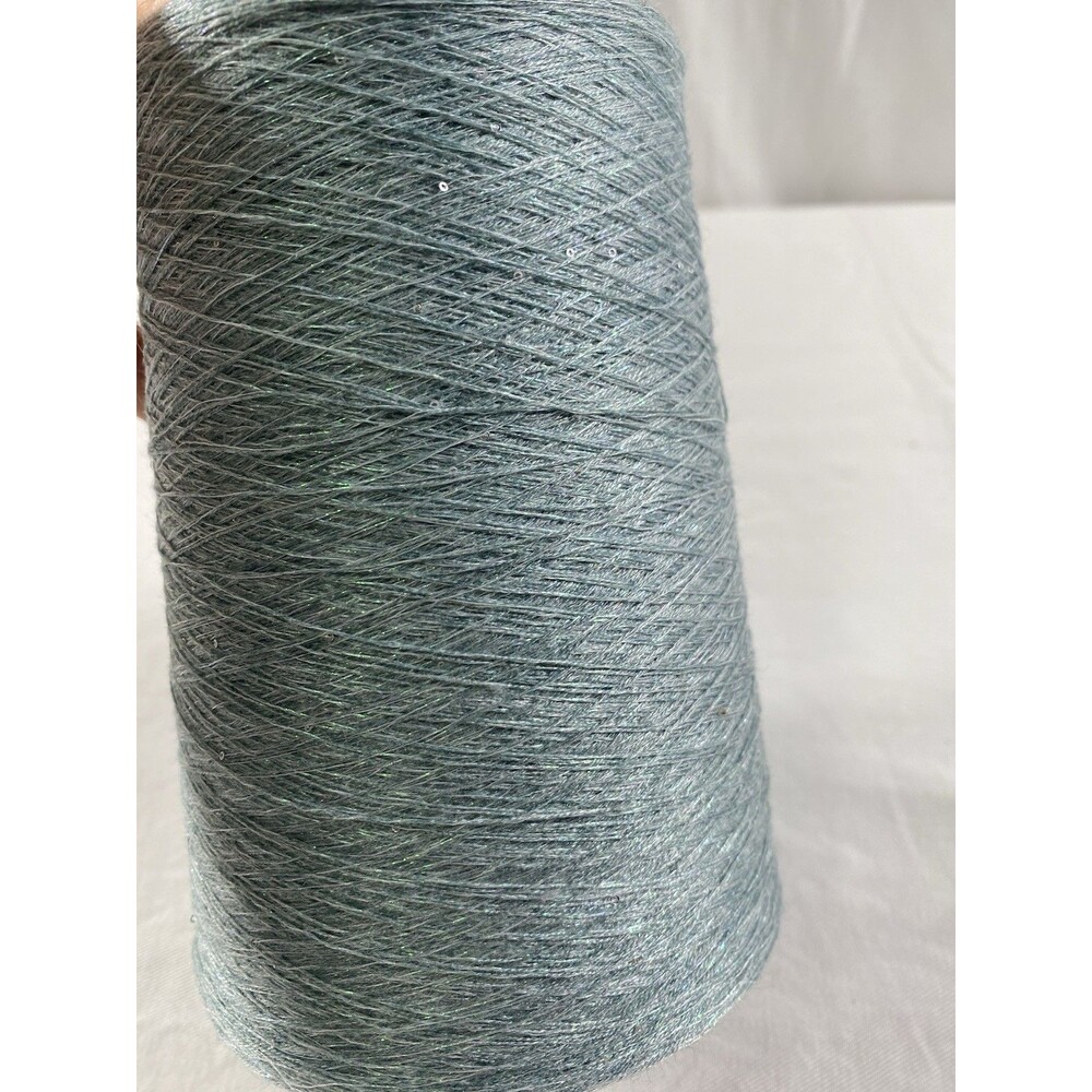 Fancy Cone Yarn Cotton Blend Green Glitter Silver Sequins Super Fine 540g NW#743
